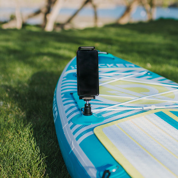 paddle board cell phone holder on action mount  Lifestyle