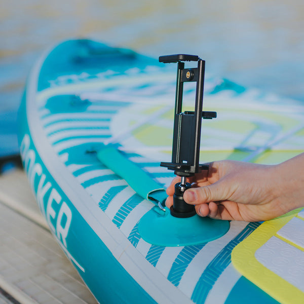 paddle board cell phone holder on action mount  Lifestyle
