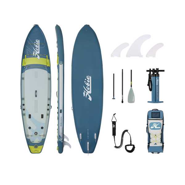 HOBIE RECON Inflatable Paddle Board with accessories Blue Lime Gray