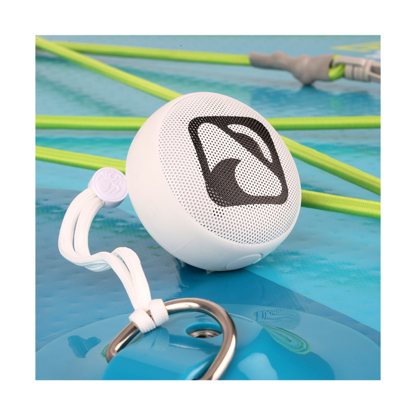 waterproof bluetooth speaker connected to d ring on SUP  White
