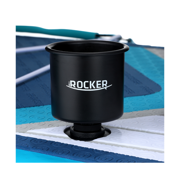 cup holder black attached to paddle board deck